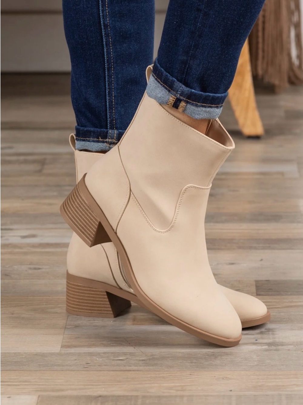Classic Cream Ankle Boots for Women- Size 6
